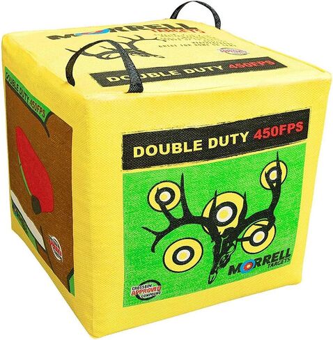 Morrell Double Duty 450 FPS Cube Field Point Archery Bag Target, Yellow | Portable Backyard Hunting Practice with Traditional Bullseyes, Nine-ball, Dartboard Game, and Deer Vitals in Saudi Arabia