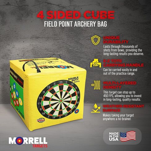 Morrell Double Duty 450 FPS Cube Field Point Archery Bag Target, Yellow | Portable Backyard Hunting Practice with Traditional Bullseyes, Nine-ball, Dartboard Game, and Deer Vitals in Saudi Arabia