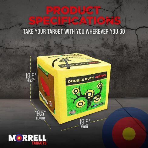 Morrell Double Duty 450 FPS Cube Field Point Archery Bag Target, Yellow | Portable Backyard Hunting Practice with Traditional Bullseyes, Nine-ball, Dartboard Game, and Deer Vitals in Saudi Arabia
