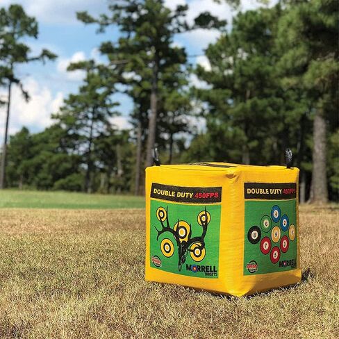 Morrell Double Duty 450 FPS Cube Field Point Archery Bag Target, Yellow | Portable Backyard Hunting Practice with Traditional Bullseyes, Nine-ball, Dartboard Game, and Deer Vitals in Saudi Arabia