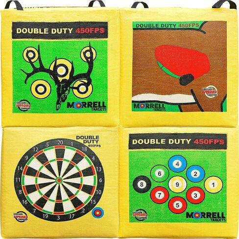 Morrell Double Duty 450 FPS Cube Field Point Archery Bag Target, Yellow | Portable Backyard Hunting Practice with Traditional Bullseyes, Nine-ball, Dartboard Game, and Deer Vitals in Saudi Arabia