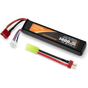 Airsoft Battery 11.1V 1400mAh 30C LiPo with T Plug to Mini Tamiya Cable | Crazepony Hobby Rechargeable Lipo Battery for Airsoft Model in Kuwait