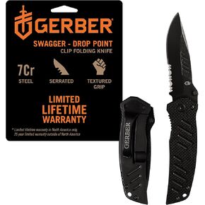 Gerber Swagger Drop Point EDC Folding Pocket Knife, Serrated Edge, Black in Saudi Arabia