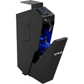 RPNB Bedside Gun Safe for Handgun,Biometric Pistol Safe,Small Handgun Safes | California DOJ Certified,Mounted Handgun Safe,Biometric Fingerprint,Auto Open Lid,4-Digit PIN Keypad,Nightstand,Desk in Saudi Arabia