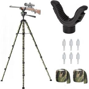 74" Adjustable Rifle Tripod Stand, Aluminum Shooting Tripod with V Yoke Gun Rest, Ground Spikes and 2 Camo Straps for Outdoor Shooting, Target Practice and Field Use in Saudi Arabia