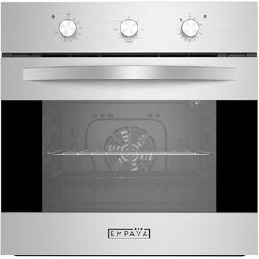 Empava 24" 2.3 cu ft Single Electric Convection Wall Oven, Stainless Steel | 6 Cooking Functions, Convection Cooking, Mechanical Knob Controls, Low-E Tempered Glass, 2-Year US Warranty in Saudi Arabia