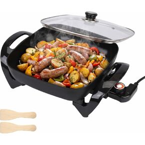 12" Ceramic Nonstick Electric Skillet with Tempered Vented Glass Lid, Scratch-Resistant Surface, Cool-Touch Handles, Removable Easy-to-Clean Design, 1200W, Sleek Black in Saudi Arabia