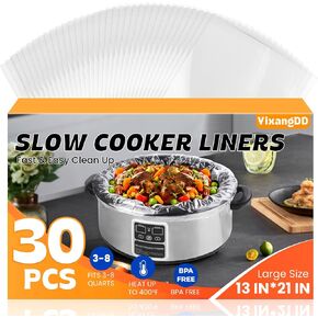 YixangDD 30 Pack Slow Cooker Liners, Large Size 13"x 21" Cooking Bags | Disposable Plastic Slow Cooker Bags Liners Fits 3-8 Quarts, BPA Free, Suitable for Oval & Round Pot in Saudi Arabia