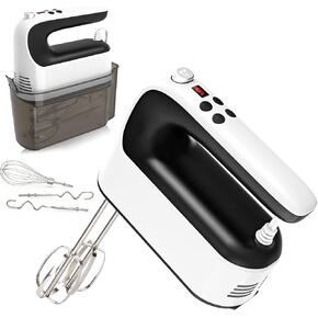 Yomelo 9-Speed Digital Hand Mixer Electric, 400W Powerful DC Motor, Hand Mixer Electric Handheld with Snap-On Storage Case, 5 Stainless Steel Accessories, Beaters, Dough Hooks, Whisk(Ice Blue/Black) in Saudi Arabia