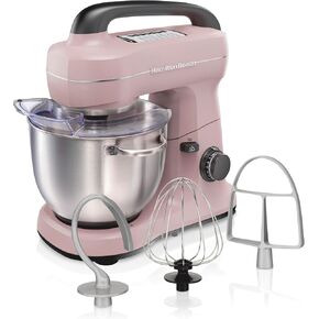 Hamilton Beach 4 Qt Electric Stand Mixer With 7 Speeds, Easy-Carry Handle | Planetary Mixing For Full Bowl Coverage | Splash Guard | 300 Watts | Whisk, Flat Beater, Dough Hook | Mixing Guide | Black in Saudi Arabia