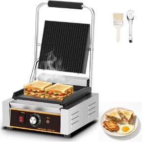 Commercial Panini Press - 3600W Electric Panini Grill, Stainless Steel, Dual Temp Controls, Double Sandwich Press w/Nonstick 19"x9" Flat Cooking Pan, Removable Drip Tray,Double-sided Heating in Saudi Arabia