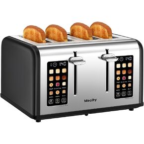 Mecity 4 Slice Toaster with Touch Screen Control, 4 Wide Slots, Stainless Steel Smart Bread Toaster for Bagels, Muffins, Waffles, Dual Control Panel, Timer, Defrost, Reheat, 120V 1650W, Matt Black in Saudi Arabia