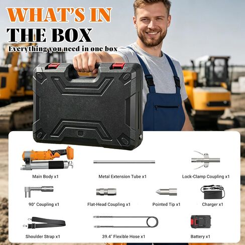 Electric Grease Gun, Cordless Grease Gun with 20V Battery & Charger, 12000PSI Max Grease Gun Kit, Dual Pistol & in-Line Grip,39" Hose & 4 Couplers,LED Light, for Tractor,Truck & Equipment Maintenance in Saudi Arabia