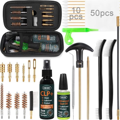 Keze Gun Cleaning Kit 9mm,.22,.357,.38,.45 with Gun Oil 1 oz. & CLP Cleaner Lubricant 2 oz. Handgun Shotgun Rifle and Pistol Cleaning Kits with Caliber Brass Brush and Brass Jag Adapter Portable Case in Saudi Arabia