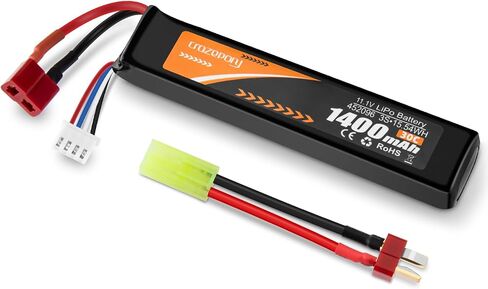 Airsoft Battery 11.1V 1400mAh 30C LiPo with T Plug to Mini Tamiya Cable | Crazepony Hobby Rechargeable Lipo Battery for Airsoft Model in Kuwait
