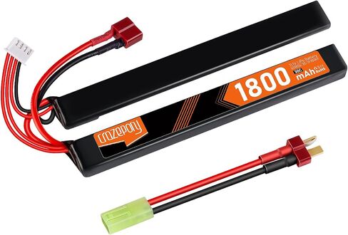 Airsoft Battery 11.1V 3S Nunchuck Split Pack Battery for Airsoft Model Guns | Crazepony 30C 1800mAh Rechargeable LiPo Nunchuck Split Pack Battery with T Plug to Mini Tamiya Cable for Rifle in Kuwait