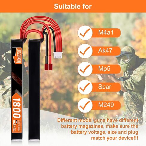 Airsoft Battery 11.1V 3S Nunchuck Split Pack Battery for Airsoft Model Guns | Crazepony 30C 1800mAh Rechargeable LiPo Nunchuck Split Pack Battery with T Plug to Mini Tamiya Cable for Rifle in Kuwait