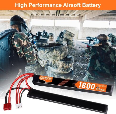 Airsoft Battery 11.1V 3S Nunchuck Split Pack Battery for Airsoft Model Guns | Crazepony 30C 1800mAh Rechargeable LiPo Nunchuck Split Pack Battery with T Plug to Mini Tamiya Cable for Rifle in Kuwait