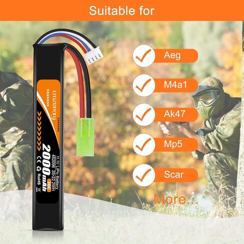 11.1V Airsoft Battery 3S LiPo Battery 2000mAh with Mini Tamiya Connector | Crazepony Rechargeable Airsoft Battery 30C with JST XH Connector for Model Airsoft Rifle in Kuwait