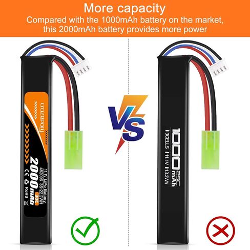 11.1V Airsoft Battery 3S LiPo Battery 2000mAh with Mini Tamiya Connector | Crazepony Rechargeable Airsoft Battery 30C with JST XH Connector for Model Airsoft Rifle in Kuwait
