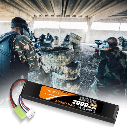 11.1V Airsoft Battery 3S LiPo Battery 2000mAh with Mini Tamiya Connector | Crazepony Rechargeable Airsoft Battery 30C with JST XH Connector for Model Airsoft Rifle in Kuwait