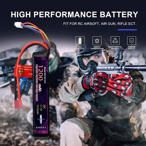 3S Lipo Airsoft Battery 11.1V 1200mAh 20C Rechargeable Lithium Polymer Battery Pack with T Plug for Airsoft Guns Rifle - 2096 in Kuwait