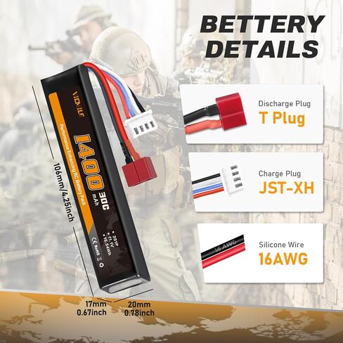 3S Airsoft Battery 30C 11.1V 1400mAh Dean-Style T Plug with 11.1V USB Charger Fit for Most Airsoft Model Guns Gel Water Bead Blaster in Saudi Arabia