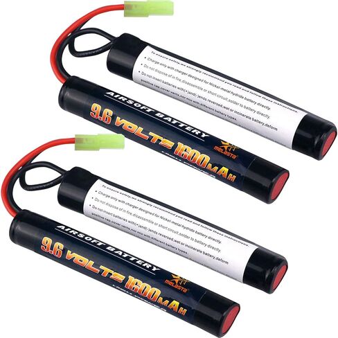 بطارية Melasta 9.6V 1600mAh Nunchuck NiMH 2-Pack لبنادق Airsoft | متوافق مع ميني تاميا. يناسب M4، G36، M110، SR25، M249، M240B، M14، RPK، PKM، L85، AUG، G3. قابلة للشحن ذات قدرة عالية. in Kuwait