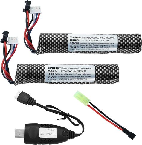 11.1v Battery Gel Blaster - Airsoft Batteries 11.1 Volt 2000mAh with Charger and Mini Tamiya Connector to SM-2P Plug Conversion Cable for Water Bead Splatter Ball 2 Pcs in Saudi Arabia
