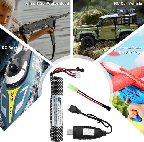 11.1v Battery Gel Blaster - Airsoft Batteries 11.1 Volt 2000mAh with Charger and Mini Tamiya Connector to SM-2P Plug Conversion Cable for Water Bead Splatter Ball 2 Pcs in Saudi Arabia