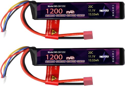 3S Lipo Airsoft Battery 11.1V 1200mAh 20C Rechargeable Lithium Polymer Battery Pack with T Plug for Airsoft Guns Rifle - 2096(2 Packs) in Kuwait