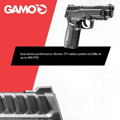 مسدس هوائي Gamo P-430 CO2 - .177 كريات / BBS - 495 إطارًا في الثانية - أسود | مجلة مزدوجة مكونة من 16 جولة - قبضة محكمة - حاجز ملحق تكتيكي in Kuwait