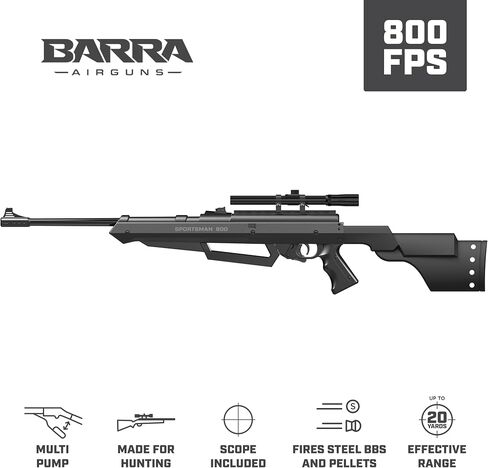 Barra Air Guns Sportsman 900 BB Gun Rifle for Adults, Pellet Rifles for Hunting, 177 Caliber Airgun with Rifle Scope - Shoot Pellets & BBS, 800 FPS in Saudi Arabia