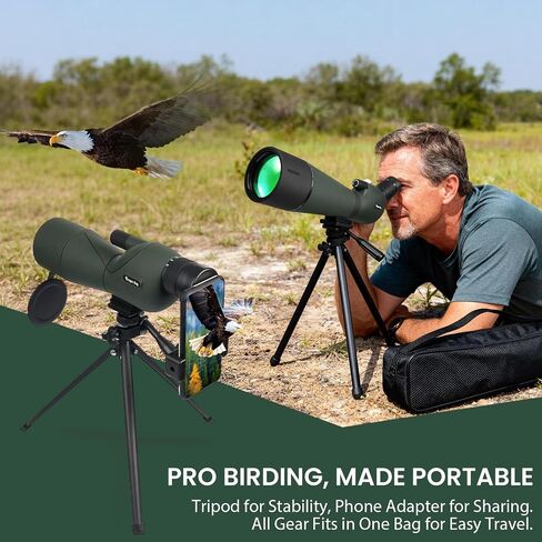 BIBIRE 25-75x60 Spotting Scope with Tripod and Phone Adapter, HD Straight Spotter Scope with Carrying Bag for Wildlife Viewing in Saudi Arabia