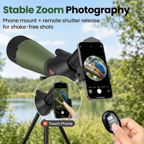 Gosky Flagship 25-75x80 Spotting Scope with Remote Shutter for Birding | Spotter Scope with Triopd, Phone Adapter & Carrying Bag, High Power Zoom for Wildlife Viewing. Angled eyepiece. in Kuwait