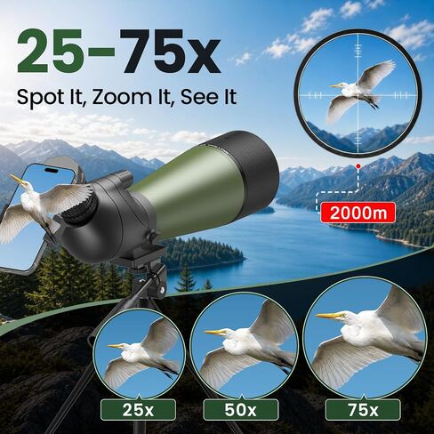 Gosky Flagship 25-75x80 Spotting Scope with Remote Shutter for Birding | Spotter Scope with Triopd, Phone Adapter & Carrying Bag, High Power Zoom for Wildlife Viewing. Angled eyepiece. in Kuwait