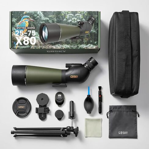 Gosky Flagship 25-75x80 Spotting Scope with Remote Shutter for Birding | Spotter Scope with Triopd, Phone Adapter & Carrying Bag, High Power Zoom for Wildlife Viewing. Angled eyepiece. in Kuwait