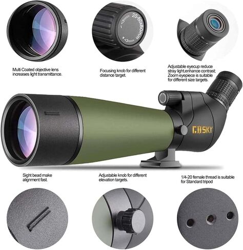 Gosky Updated 20-60x80 Spotting Scope with Tripod, Carrying Bag - BAK4 Angled Scope for Target Shooting Hunting Bird Watching Wildlife Scenery (Phone Mount+SLR Mount Compatible with Canon) 1 in Saudi Arabia