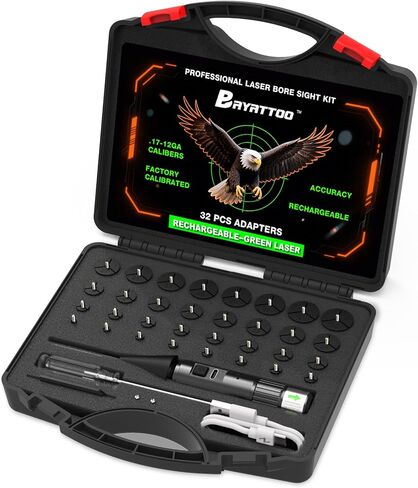 Upgraded Rechargeable Bore Sight Laser with 32 Adapter Kit, Professional Green/Red Laser Bore Sight Fits .17 to 12GA Calibers in Saudi Arabia