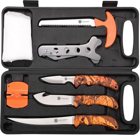 KNINE OUTDOORS Hunting Deer Knife Set Field Dressing Kit Portable Game Processor Set Red Maple Camo Handle, 8 Pieces | Red Maple Camo Handle in Saudi Arabia