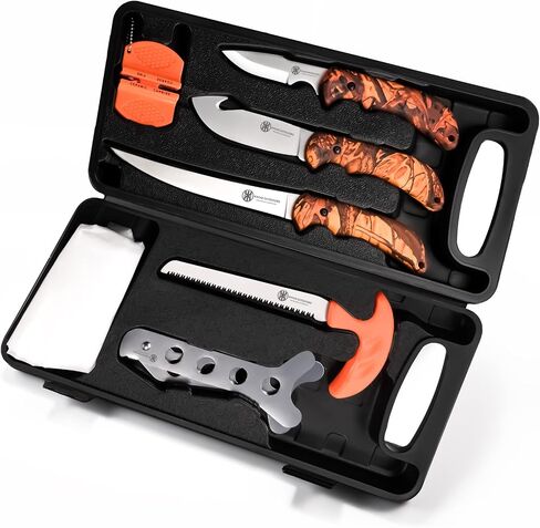 KNINE OUTDOORS Hunting Deer Knife Set Field Dressing Kit Portable Game Processor Set Red Maple Camo Handle, 8 Pieces | Red Maple Camo Handle in Saudi Arabia