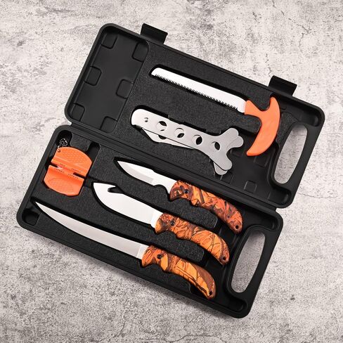 KNINE OUTDOORS Hunting Deer Knife Set Field Dressing Kit Portable Game Processor Set Red Maple Camo Handle, 8 Pieces | Red Maple Camo Handle in Saudi Arabia