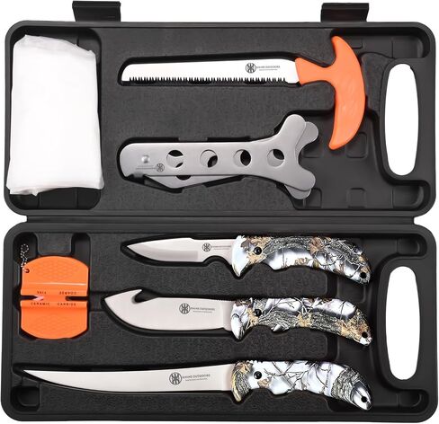 KNINE OUTDOORS Hunting Deer Knife Set Field Dressing Kit | Game Processor Set, 8 pieces, Blue Handle in Saudi Arabia