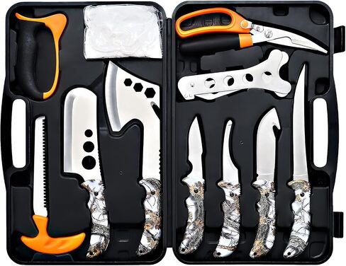 KNINE OUTDOORS Hunting Deer Knife Set Field Dressing Kit Portable Butcher Game Processor Set, 12 Pieces | Portable Butcher Game Processor Set, 12 Pieces in Saudi Arabia
