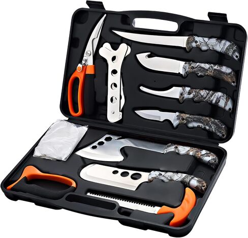 KNINE OUTDOORS Hunting Deer Knife Set Field Dressing Kit Portable Butcher Game Processor Set, 12 Pieces | Portable Butcher Game Processor Set, 12 Pieces in Saudi Arabia
