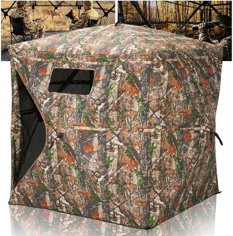 Portable Hunting Blind - 270°/360°See Through with Waterproof Floor Mat | Detachable Ground Mat, Silent Adjustable Windows, Pop Up Ground Blind for 2-4 Person, Camouflage Shelter for Turkey Deer in Saudi Arabia