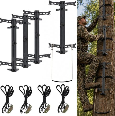 4 Pack Climbing Sticks with 1 Step Aider, 20" Ladder for Hunting | 300 LB Load Capacity Climbing Ladder Saddle Hunting Steps for Tree Stands, Hang On Tree Stand, Saddle Hunting Kit Accessories in Saudi Arabia