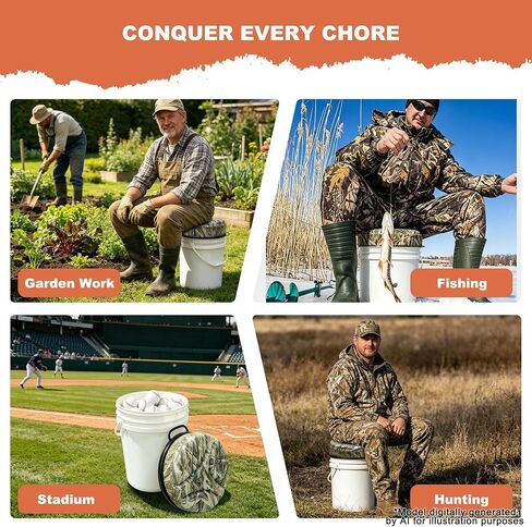 5 Gallon Bucket Seat, Waterproof 360°Swivel Bucket Lid Seat with 3" Thick Seat Foam Cushion, Silent Bucket Seats for Duck Dove Hunting, Ice Fishing, Baseball, Camping, Gardening, Auto Repair in Saudi Arabia