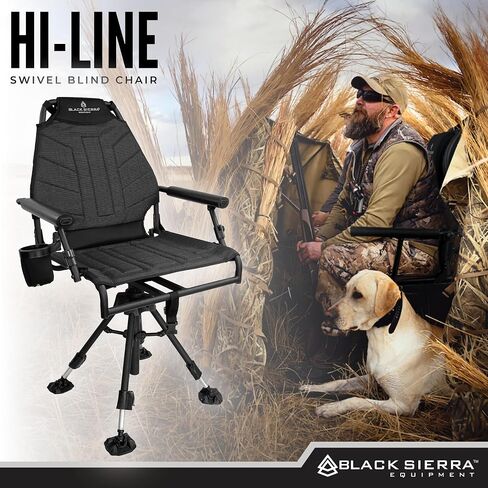 Black Sierra Steel 360° Swivel Hunting Chair, Luxury Armless Blind Seat | Supports 300 LBS, Portable Luxury Armless Hunt Blind Seat, Heavy Duty Stealth Spin w/All Terrain Duck Feet (Hi-Line) in Saudi Arabia