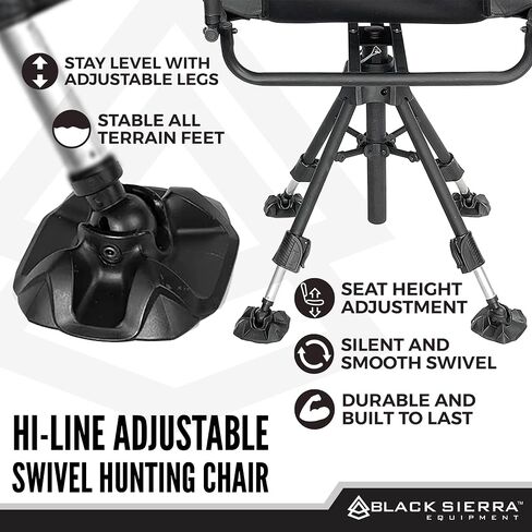 Black Sierra Steel 360° Swivel Hunting Chair, Luxury Armless Blind Seat | Supports 300 LBS, Portable Luxury Armless Hunt Blind Seat, Heavy Duty Stealth Spin w/All Terrain Duck Feet (Hi-Line) in Saudi Arabia